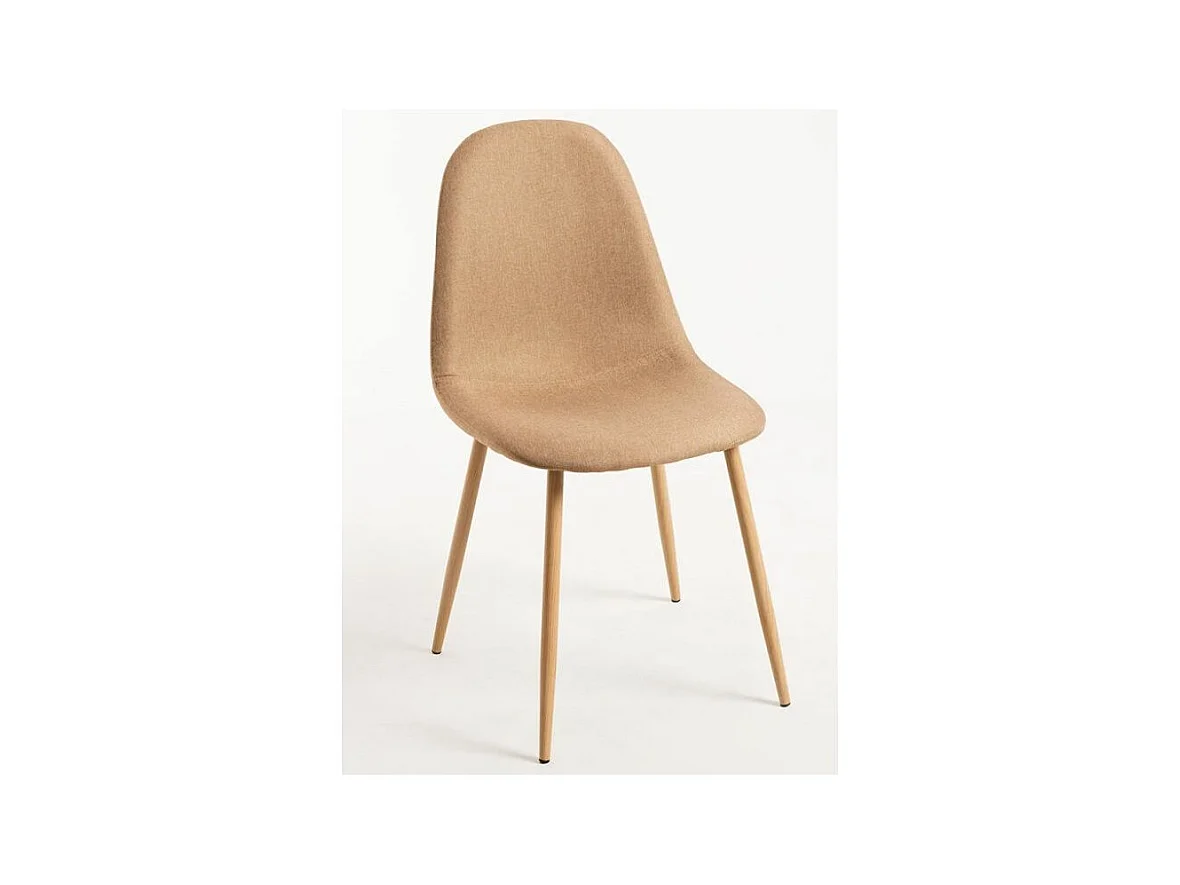Chaise tissu beige et pieds métal effet bois naturel Kela