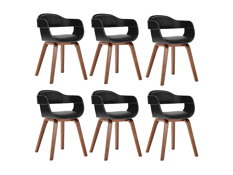 Chaises de salle à manger 6 pcs Noir Bois courbé et similicuir 6