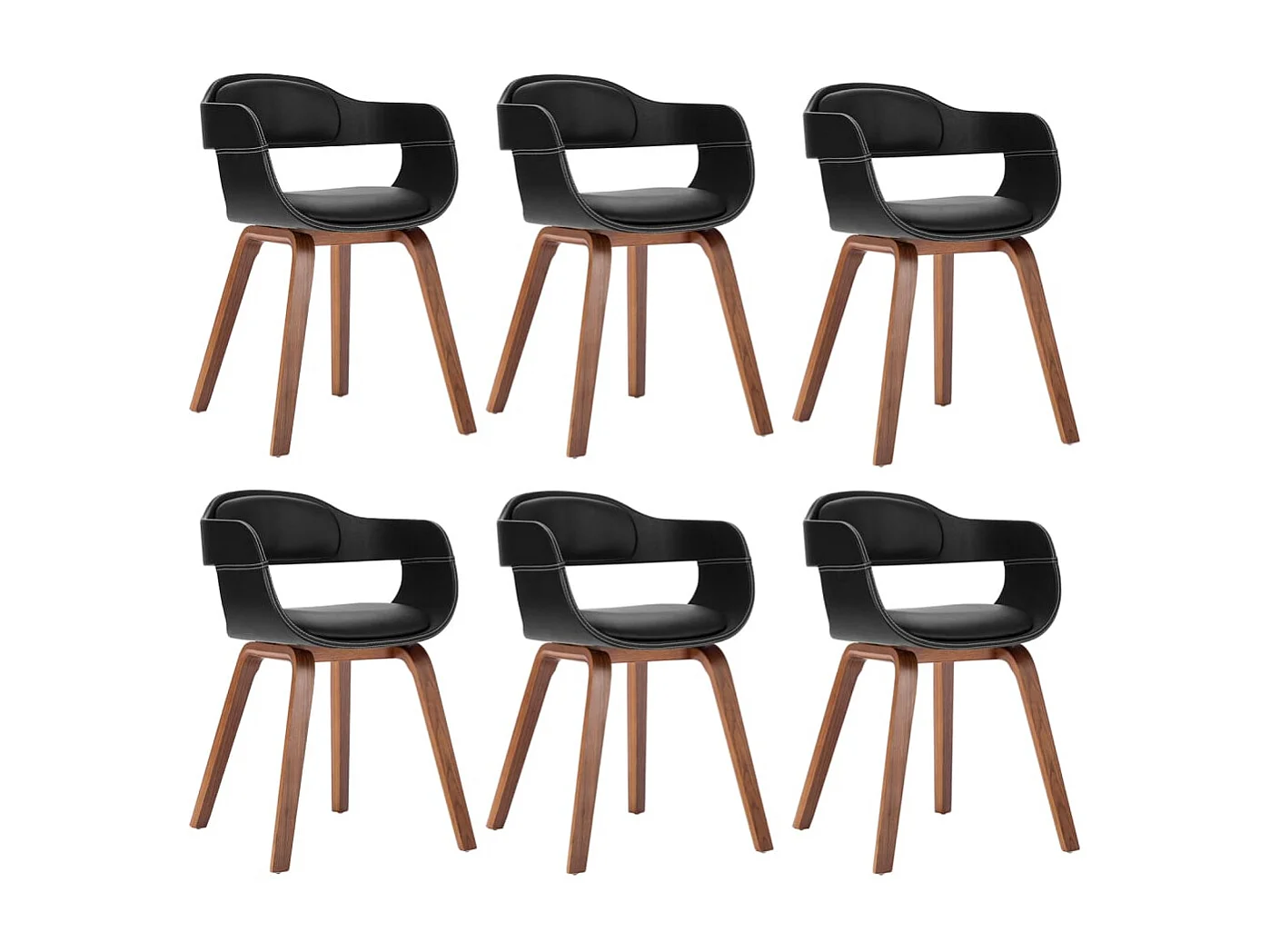 Chaises de salle à manger 6 pcs Noir Bois courbé et similicuir 6