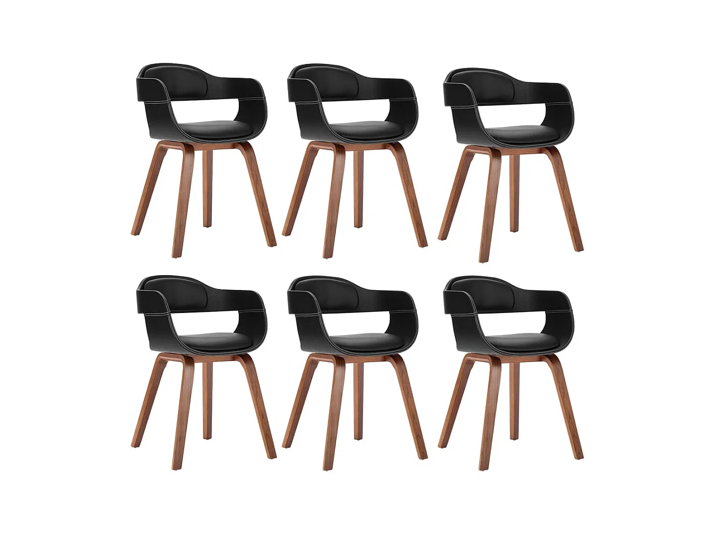 Chaises de salle à manger 6 pcs Noir Bois courbé et similicuir 6