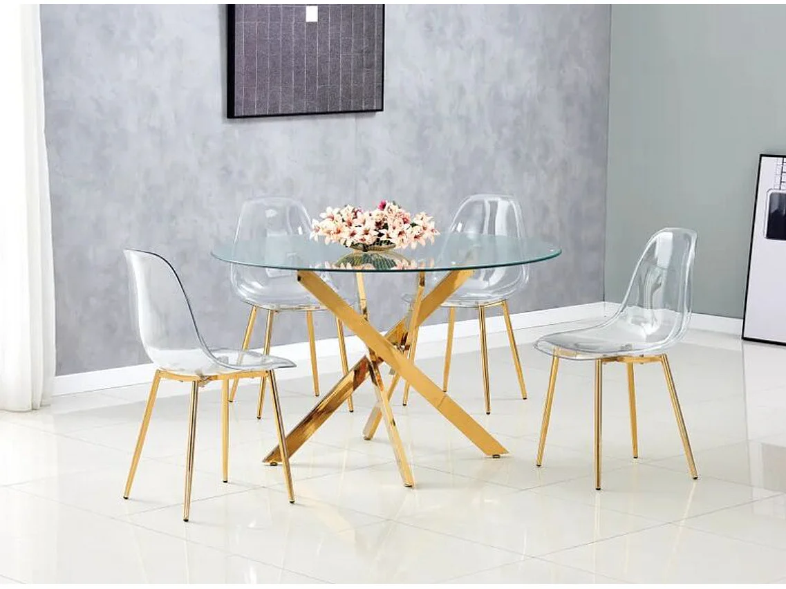 Chaise transparente et pieds métal doré Kamy - Lot de 4