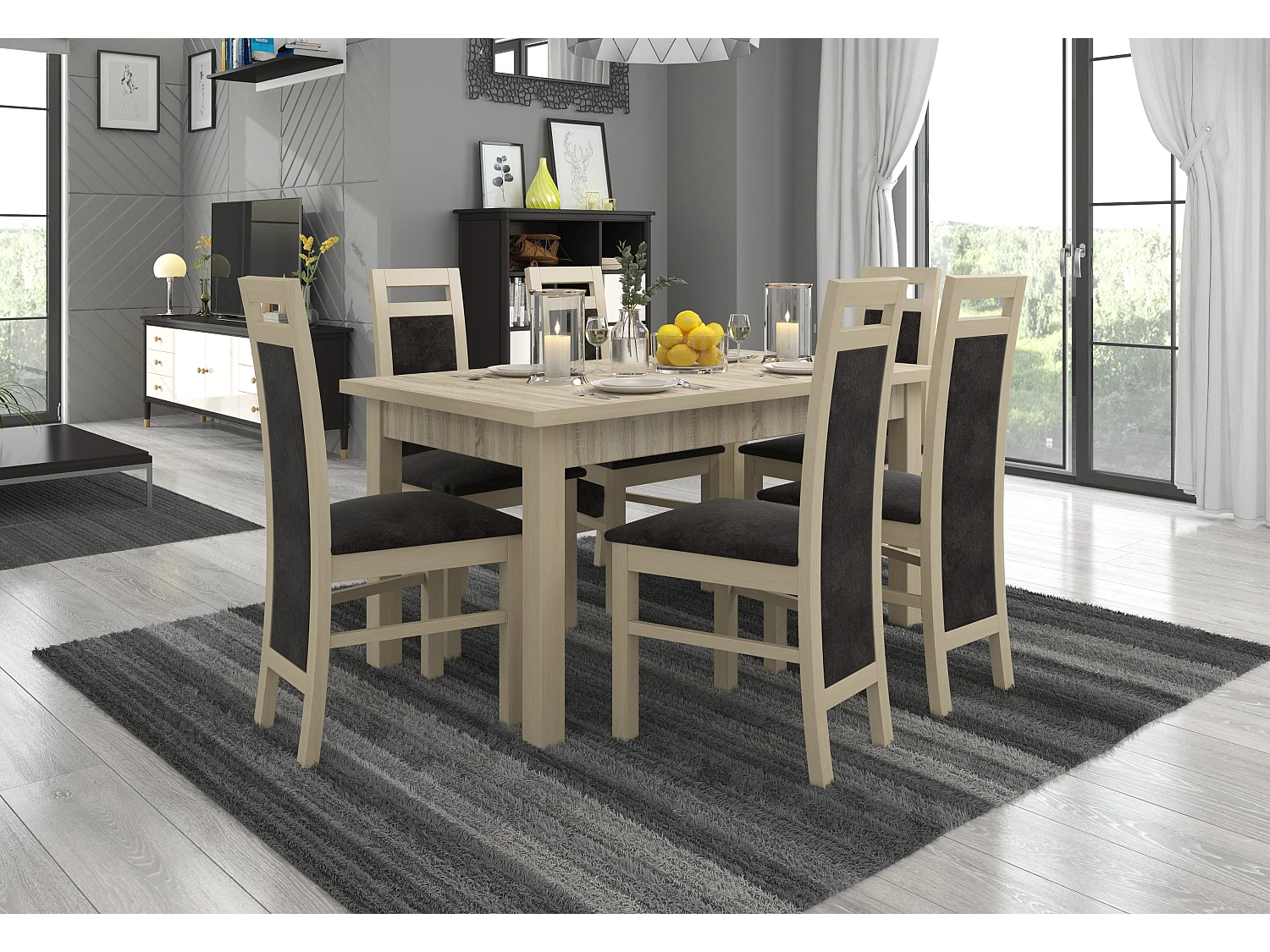 Chaise bois clair sonoma et tissu tissu Mouka-Tissu 27126