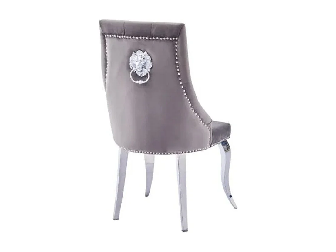 Chaise capitonnée velours avec anneau d'un lion au dos et pieds métal effet miroir Liona - Lot de 4-Couleur Beige foncé