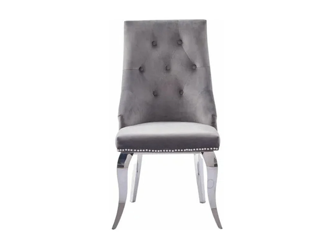 Chaise capitonnée velours avec anneau d'un lion au dos et pieds métal effet miroir Liona - Lot de 4-Couleur Beige foncé