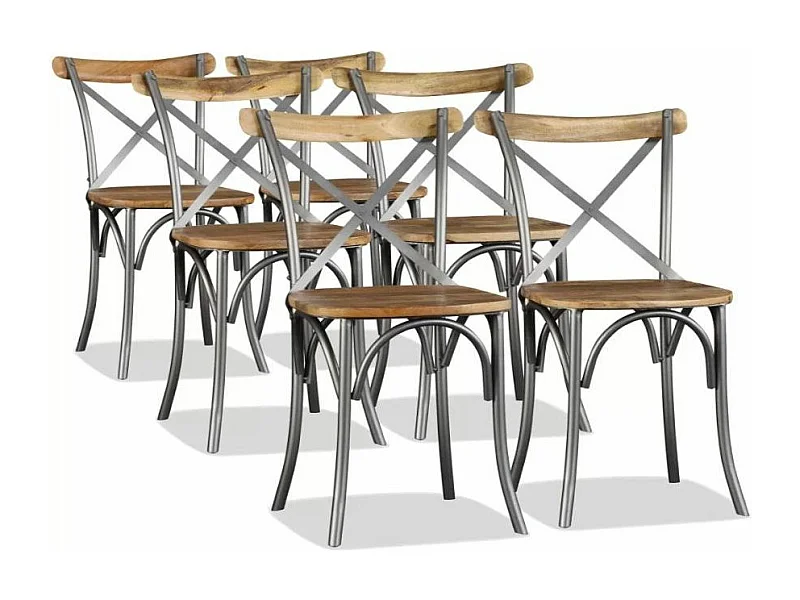 Chaise bois massif clair et métal Tiphen - Lot de 6