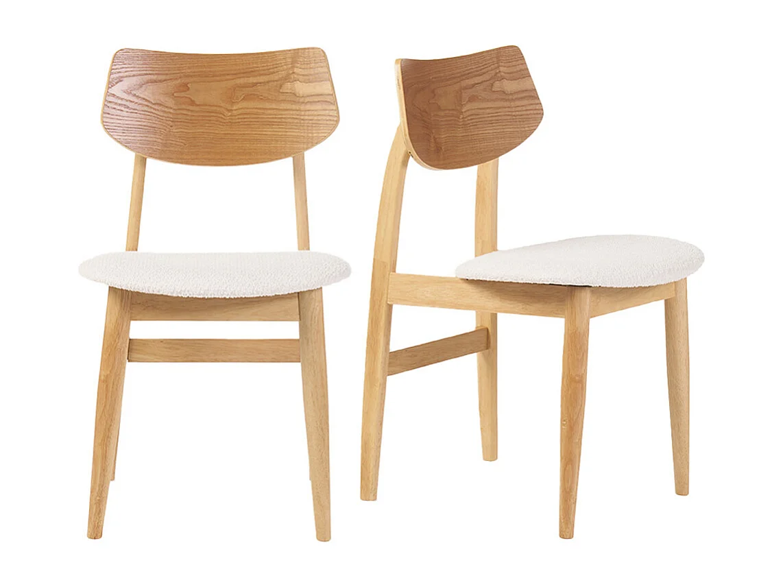 Set de 2 sillas nórdicas de madera clara y borreguillo blanco ELION