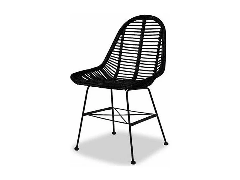 Chaise assise rotin noir et métal noir Noven - Lot de 2