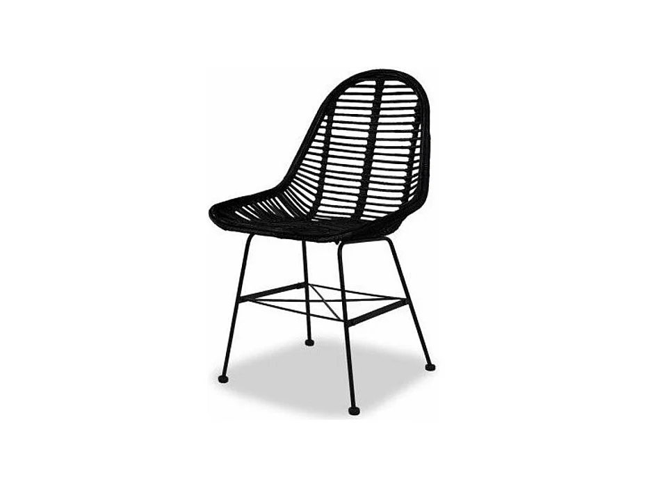 Chaise assise rotin noir et métal noir Noven - Lot de 2