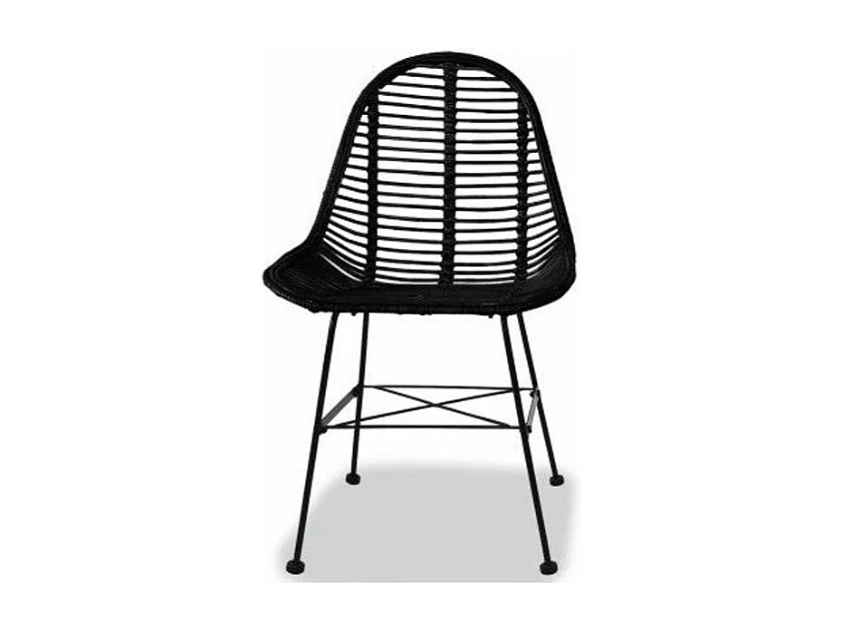 Chaise assise rotin noir et métal noir Noven - Lot de 2