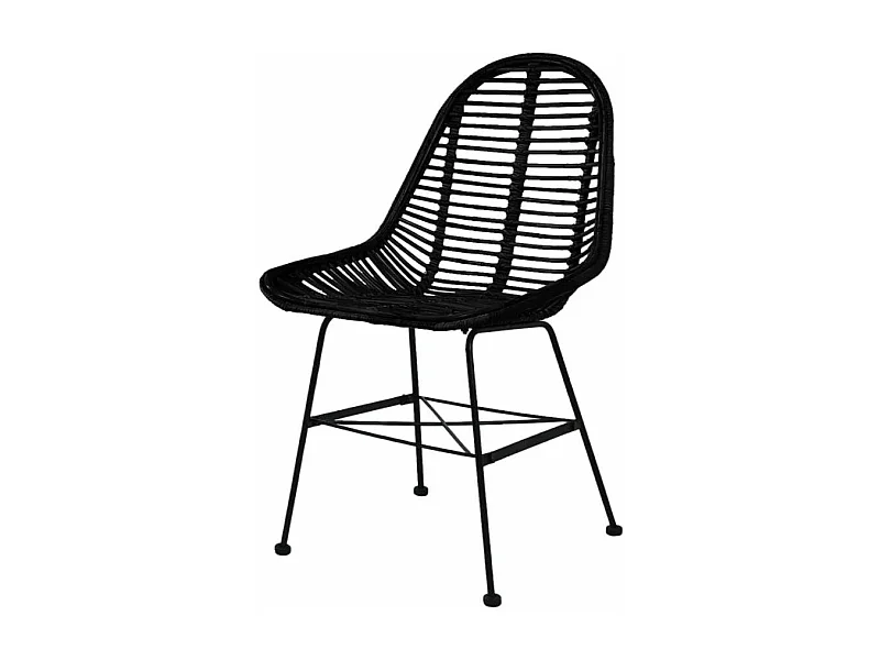 Chaise assise rotin noir et métal noir Noven - Lot de 6