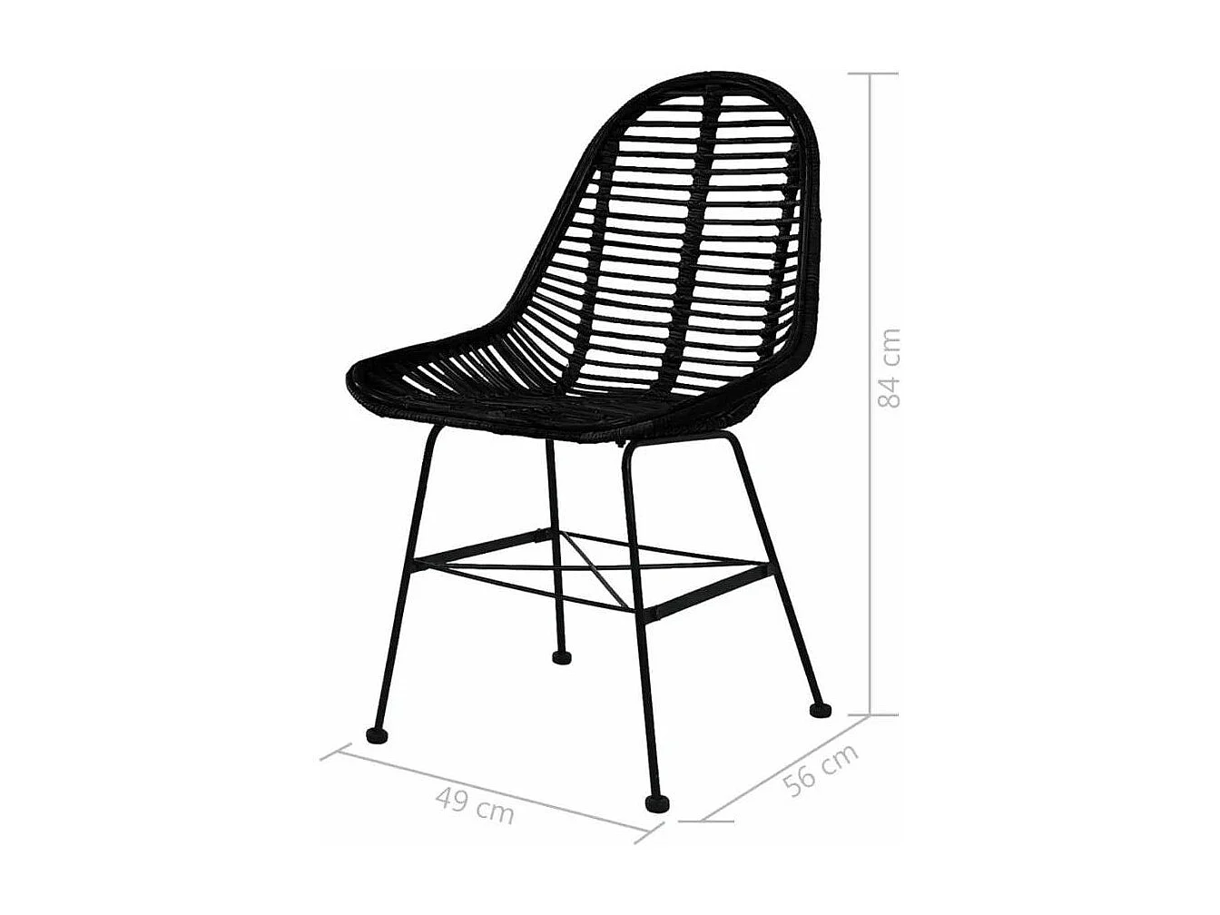 Chaise assise rotin noir et métal noir Noven - Lot de 6