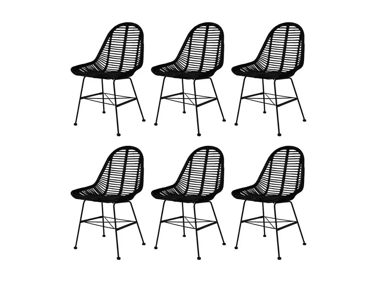 Chaise assise rotin noir et métal noir Noven - Lot de 6