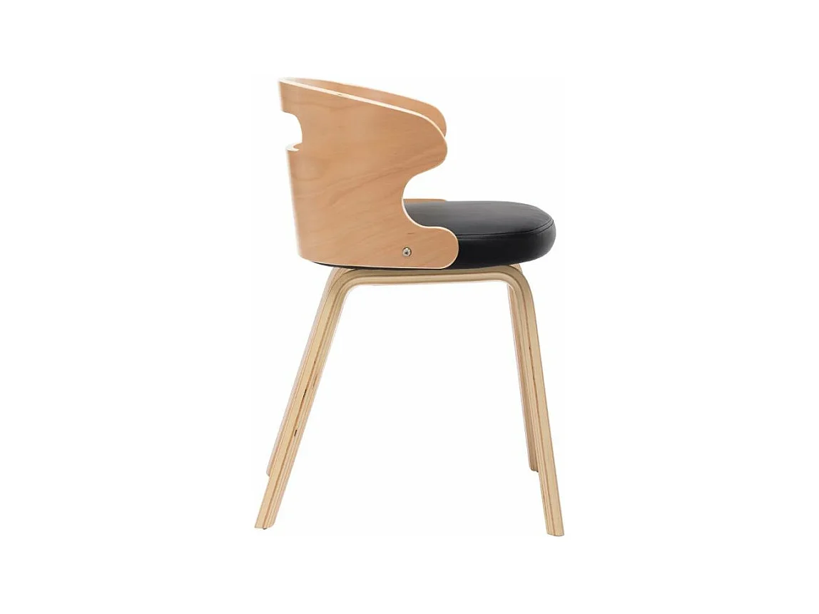 Chaise de salle à manger bois courbé clair et simili cuir noir Laetitia - Lot de 2