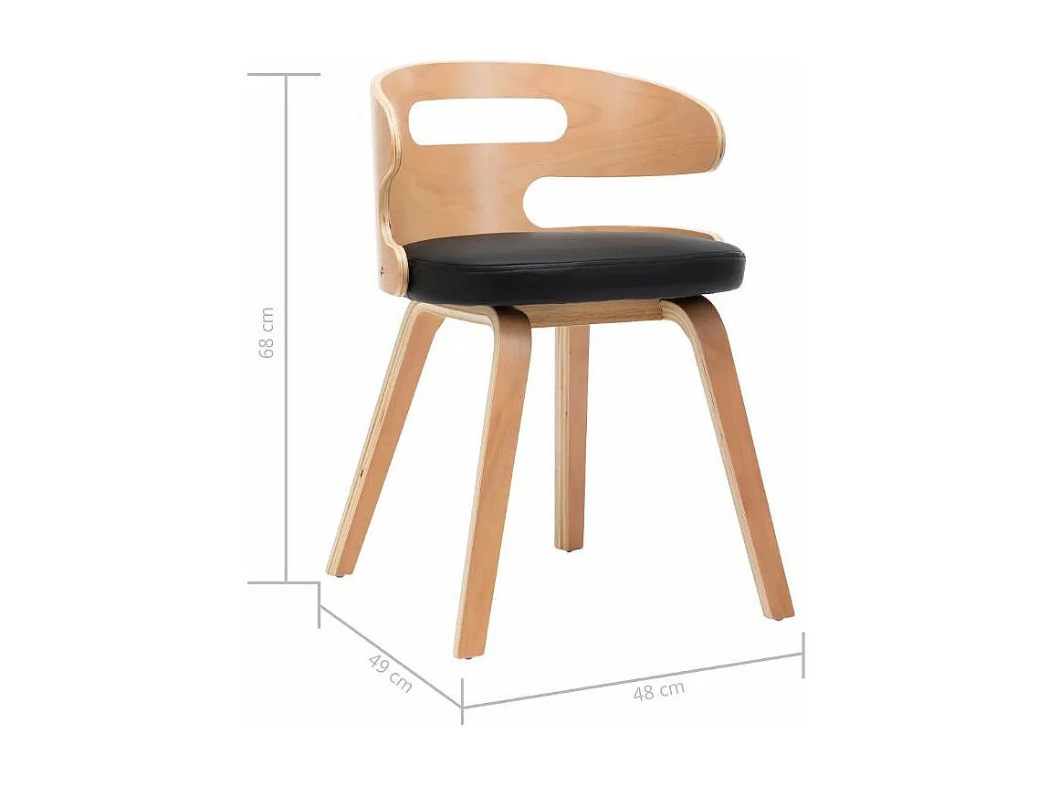 Chaise de salle à manger bois courbé clair et simili cuir noir Laetitia - Lot de 2