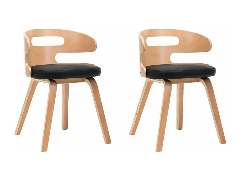 Chaise de salle à manger bois courbé clair et simili cuir noir Laetitia - Lot de 2