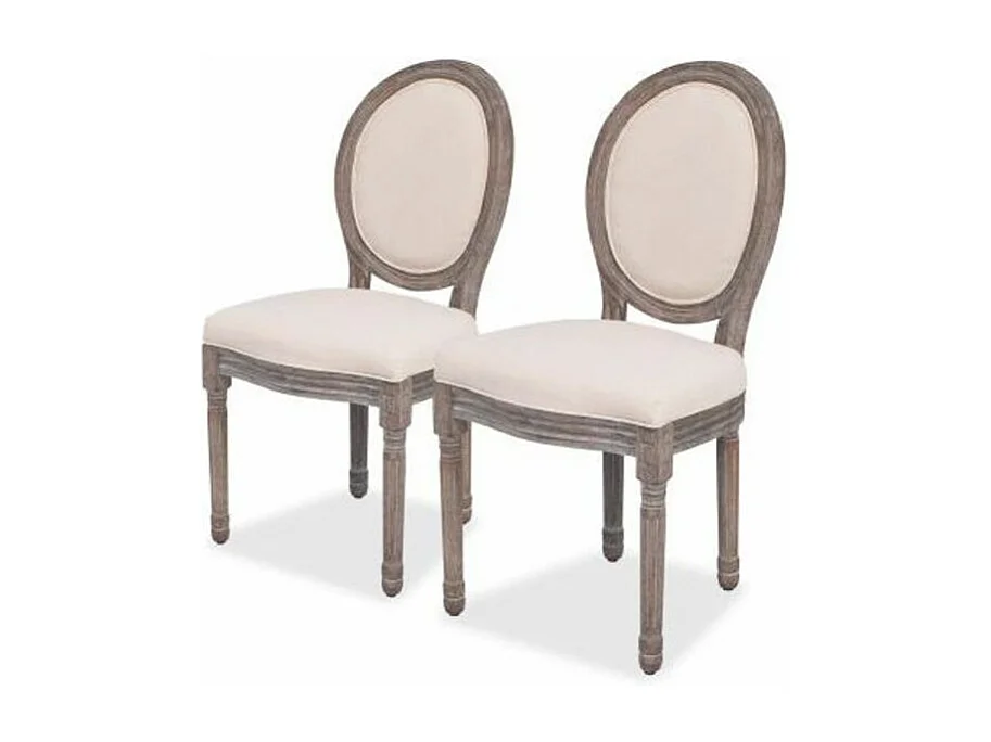 Chaise médaillon lin beige et pieds bois massif clair Makin - Lot de 2