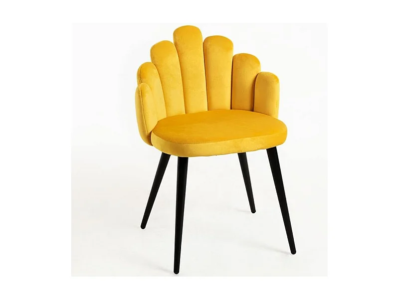 Chaise originale velours jaune et pieds métal noir Achille - Lot de 2