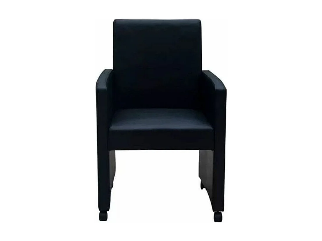 Chaise sur roulettes simili cuir noir Alima - Lot de 2