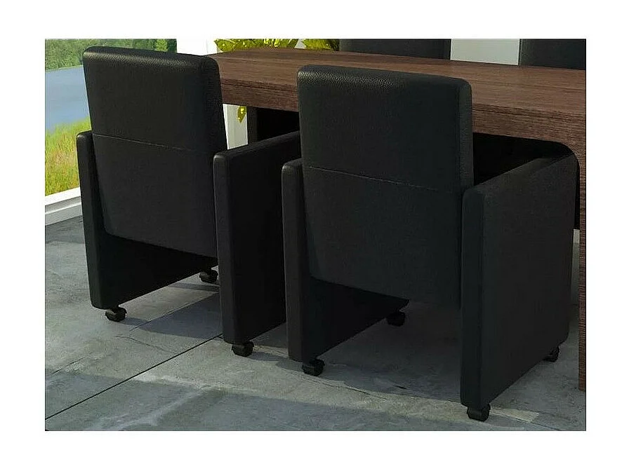 Chaise sur roulettes simili cuir noir Alima - Lot de 2