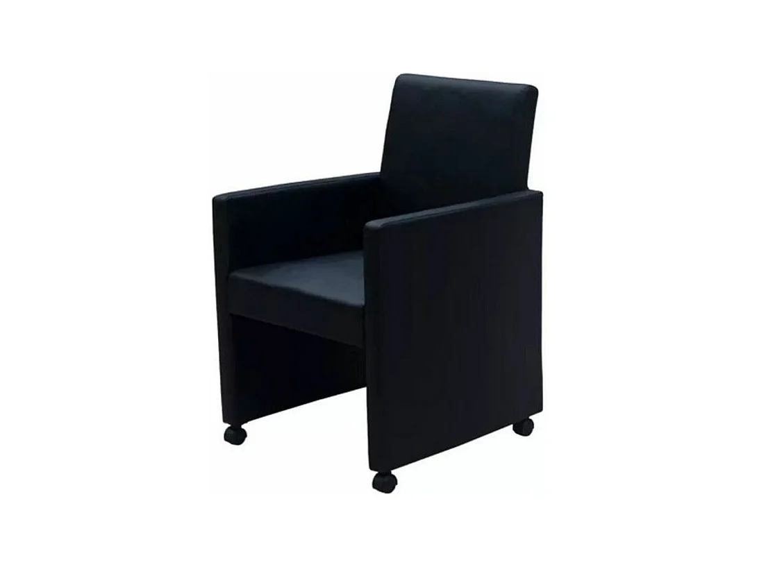 Chaise sur roulettes simili cuir noir Alima - Lot de 2