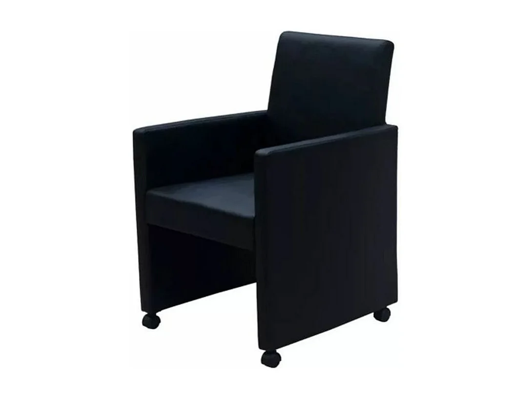 Chaise sur roulettes simili cuir noir Alima - Lot de 2