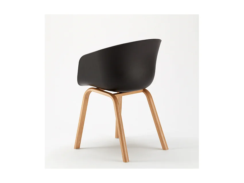 Silla Norky con reposabrazos negro y patas de metal efecto madera natural