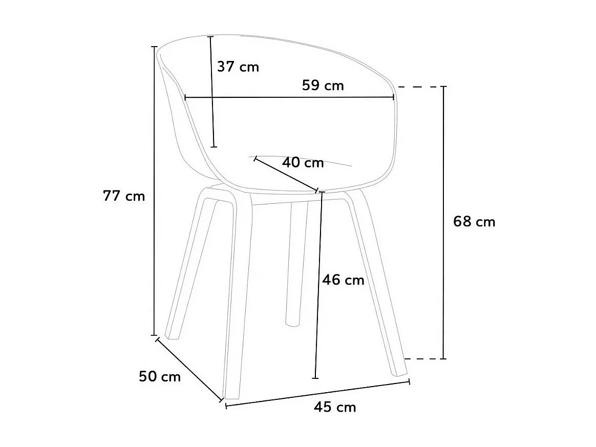 Silla Norky con reposabrazos negro y patas de metal efecto madera natural