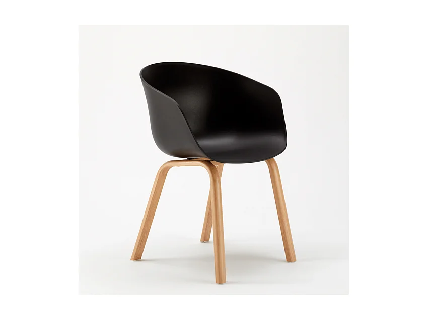Chaise avec accoudoir noir et pieds métal effet bois naturel Norky