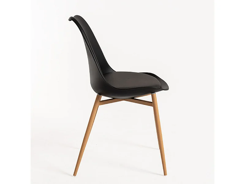 Chaise scandinave Kany - Confort en simili cuir et pieds en bois naturel-Couleur Noir