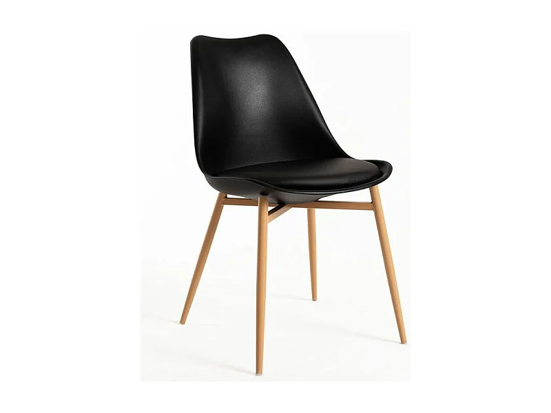 Chaise scandinave Kany - Confort en simili cuir et pieds en bois naturel-Couleur Noir