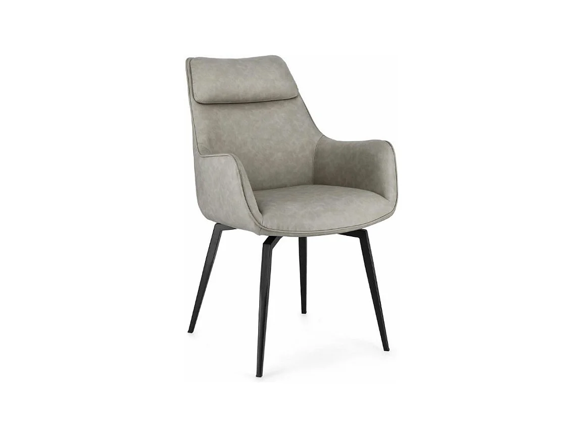 Fauteuil design simili cuir beige et pieds acier noir Lowra - Lot de 2