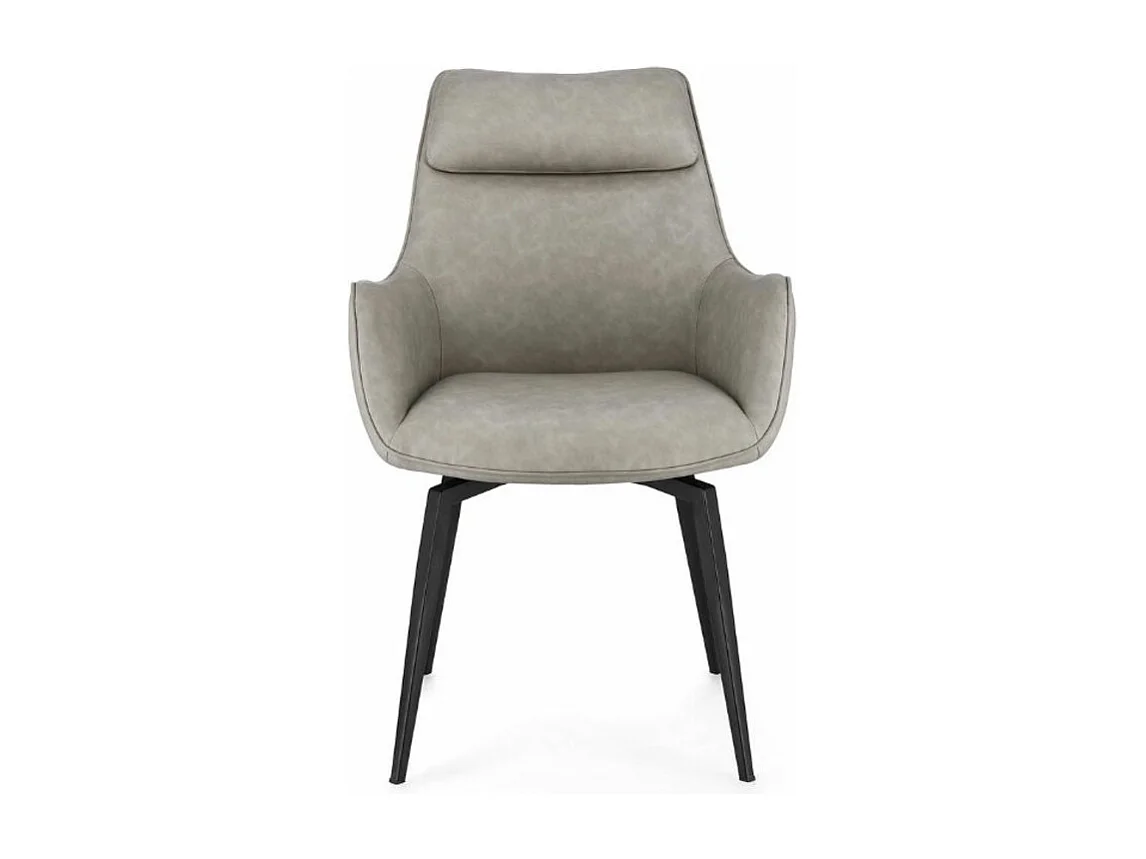 Fauteuil design simili cuir beige et pieds acier noir Lowra - Lot de 2