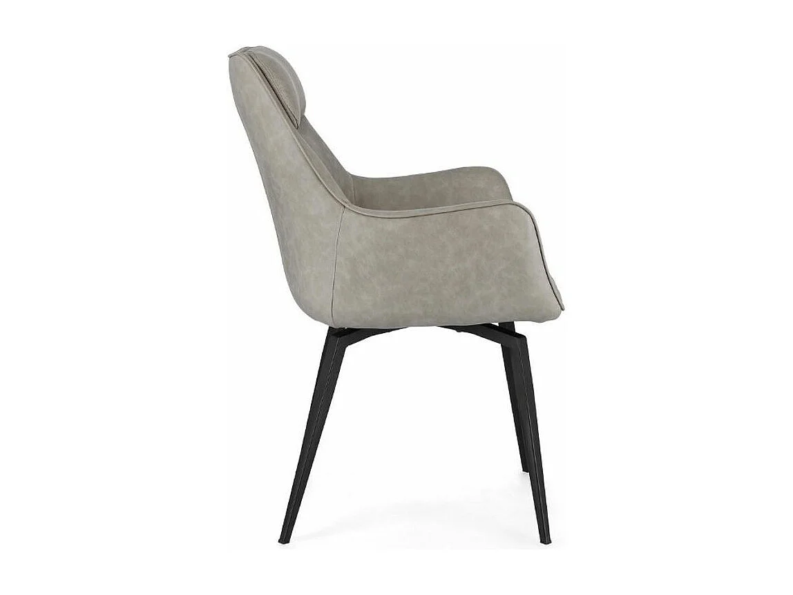 Fauteuil design simili cuir beige et pieds acier noir Lowra - Lot de 2