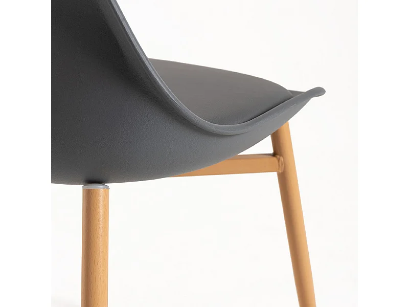 Silla escandinava Kany - Confort en símil piel y patas de madera natural-Color Gris