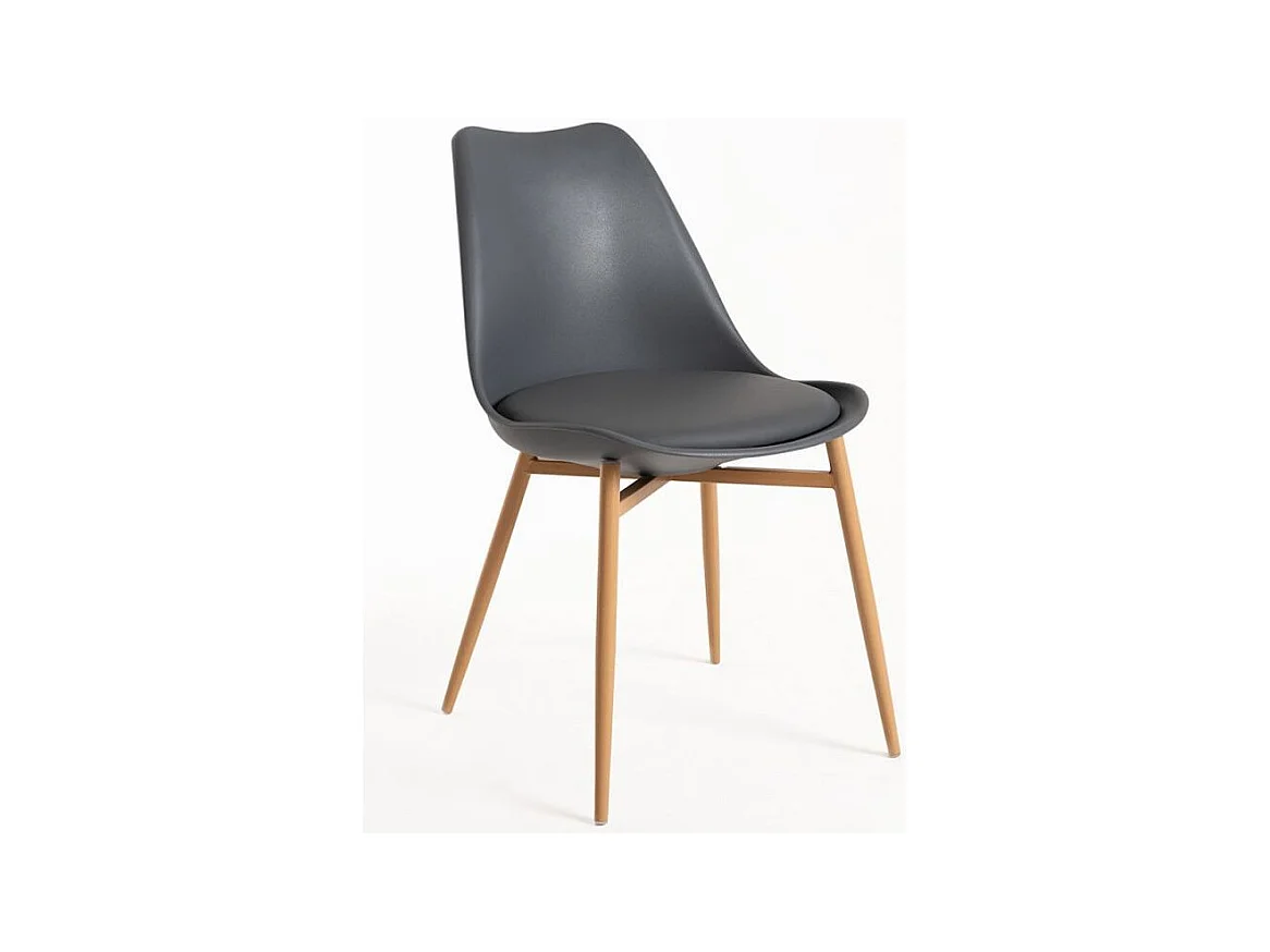 Chaise scandinave Kany - Confort en simili cuir et pieds en bois naturel-Couleur Gris