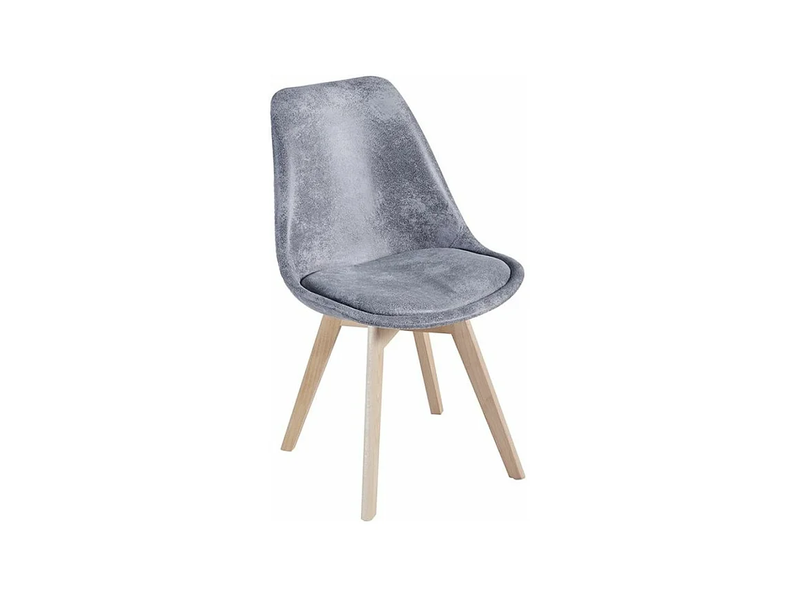 Chaise avec assise simili cuir vintage et pieds en bois naturel Zaka-Couleur Gris clair