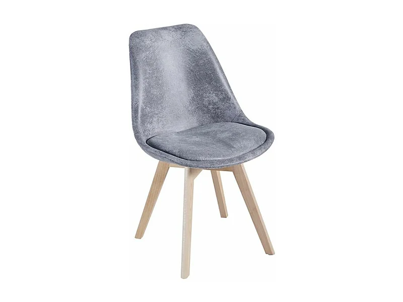 Chaise avec assise simili cuir vintage et pieds en bois naturel Zaka-Couleur Gris clair