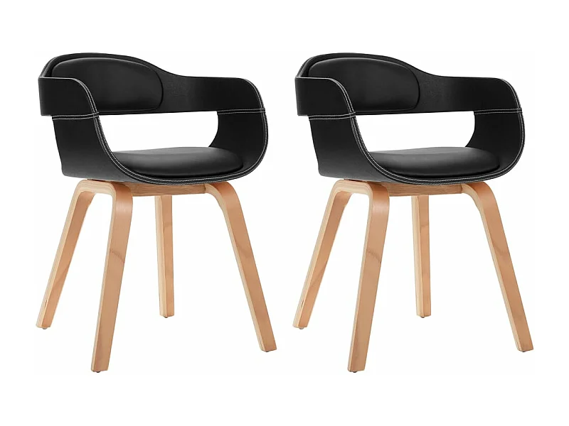 Chaises de salle à manger 2 pcs Noir Bois courbé et similicuir 3