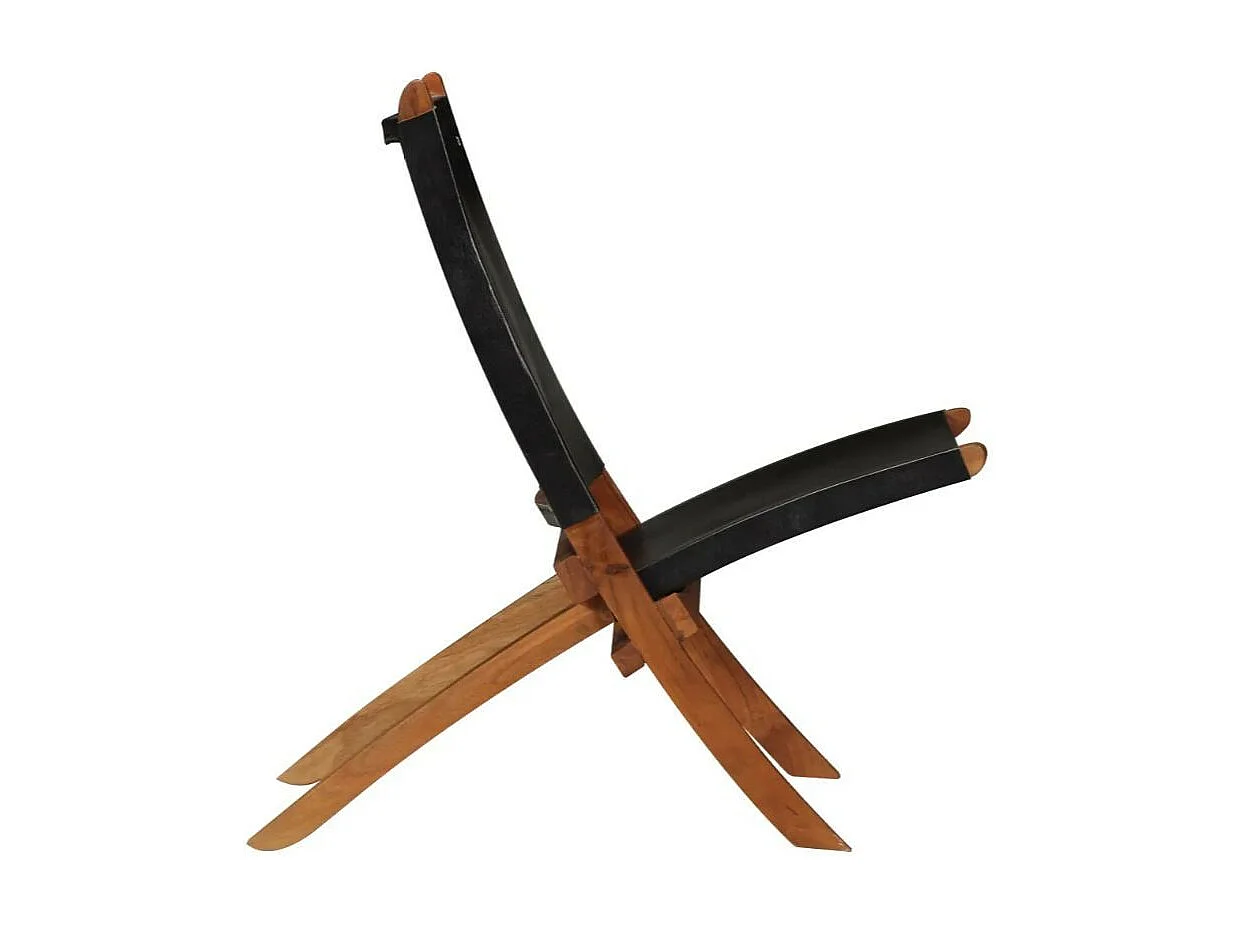 Chaise pliante cuir noir et acacia laqué Manilou