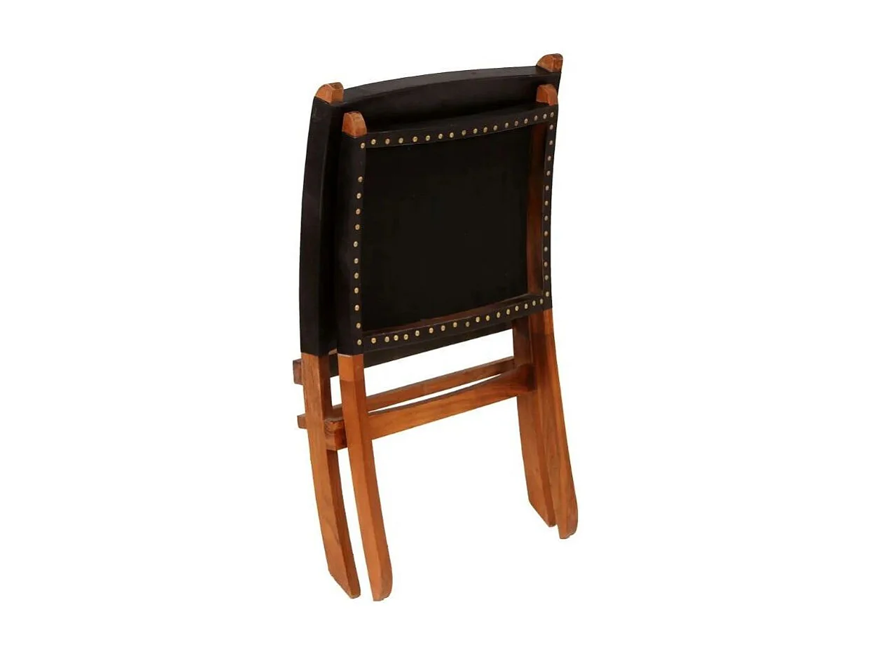 Chaise pliante cuir noir et acacia laqué Manilou