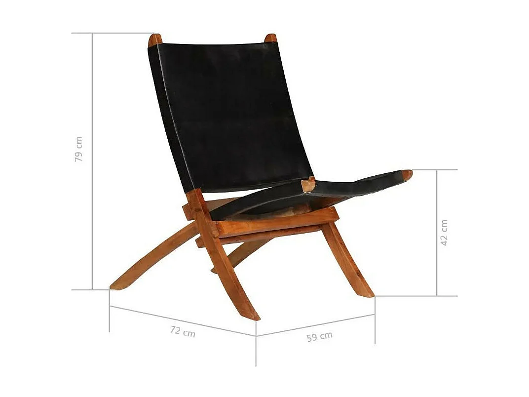 Chaise pliante cuir noir et acacia laqué Manilou