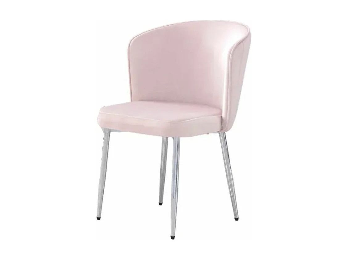 Lot de 4 chaises en velours et pieds métal chromé Komi-Couleur Rose clair