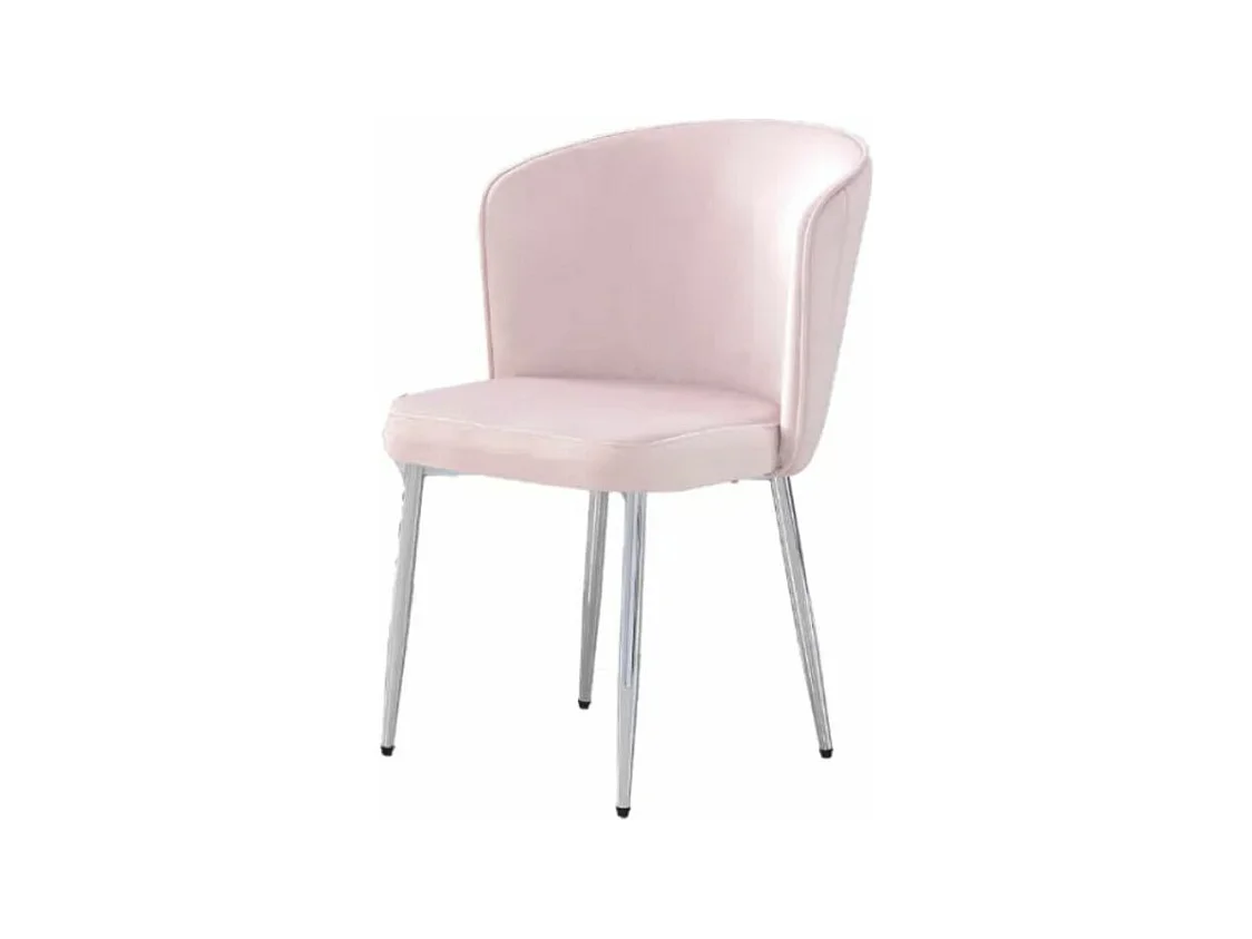 Lot de 4 chaises en velours et pieds métal chromé Komi-Couleur Rose clair