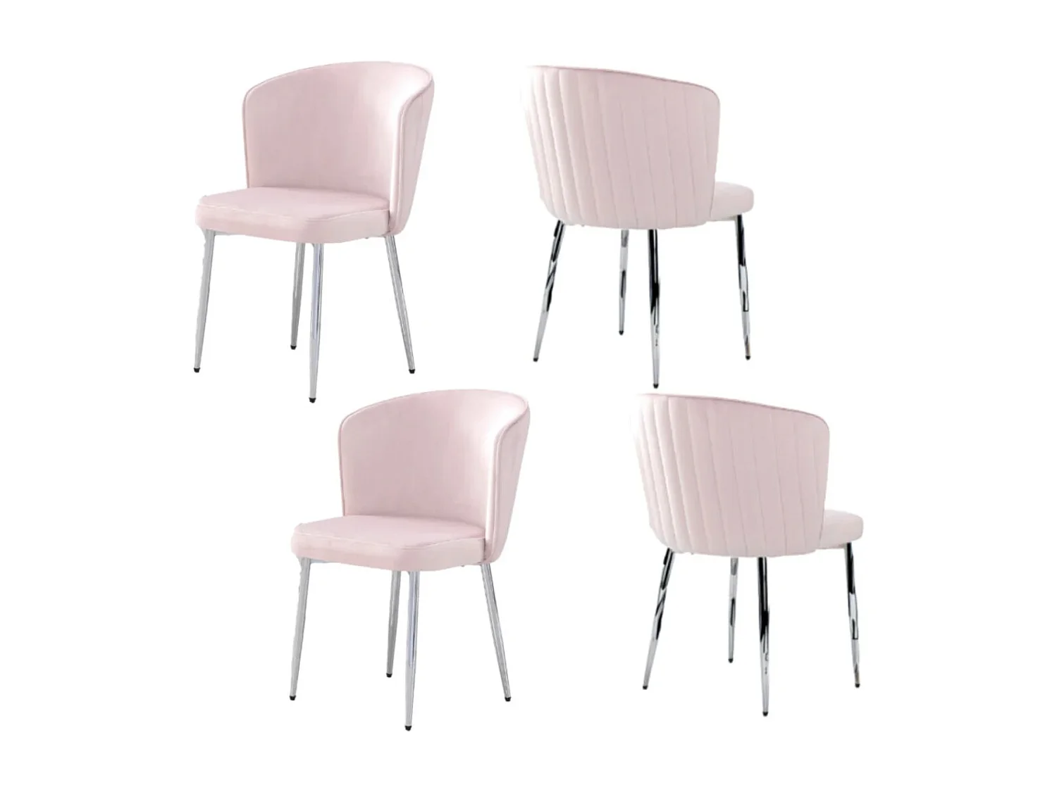 Lot de 4 chaises en velours et pieds métal chromé Komi-Couleur Rose clair