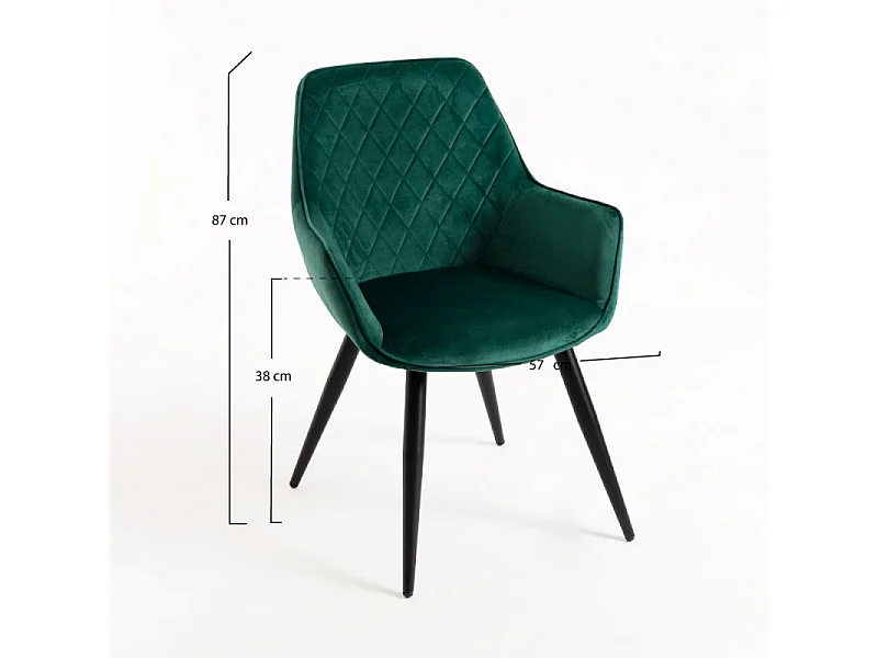 Silla Zonky de terciopelo verde oscuro con patas de metal negro - Lote de 2