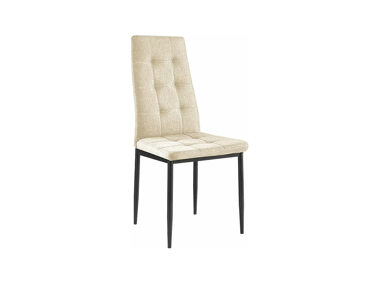 Chaise tissu beige capitonné et pieds acier noir Kentor