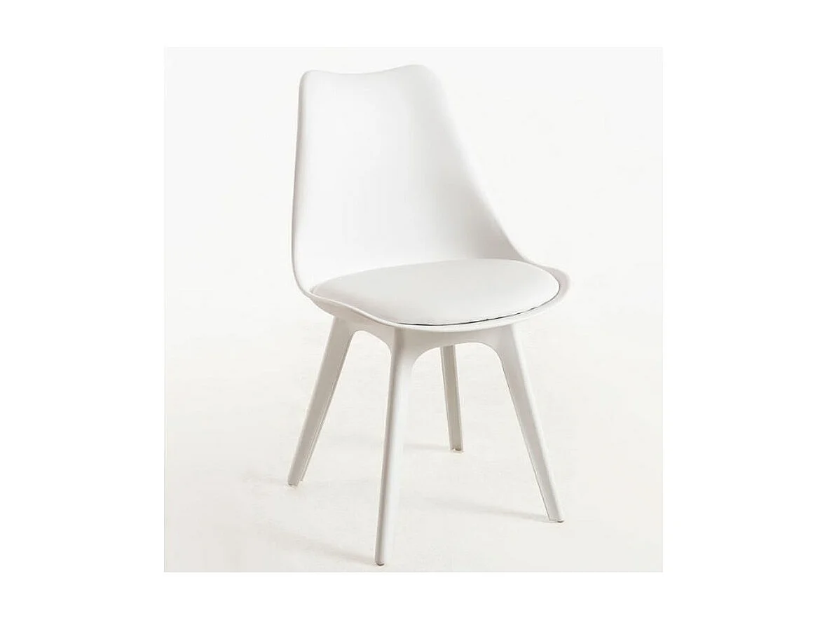 Silla moderna Arko de polipropileno y cojín de asiento de piel sintética blanca