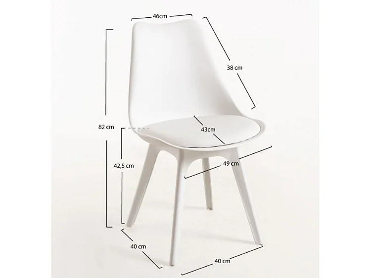 Silla moderna Arko de polipropileno y cojín de asiento de piel sintética blanca