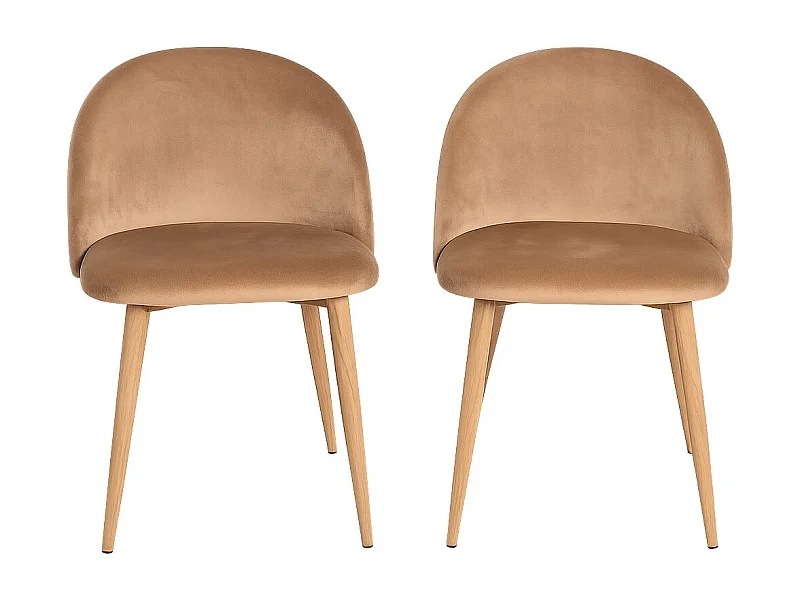Lot de 2 chaises Kazon - Velours élégant et pieds métal effet bois clair-Couleur Marron clair