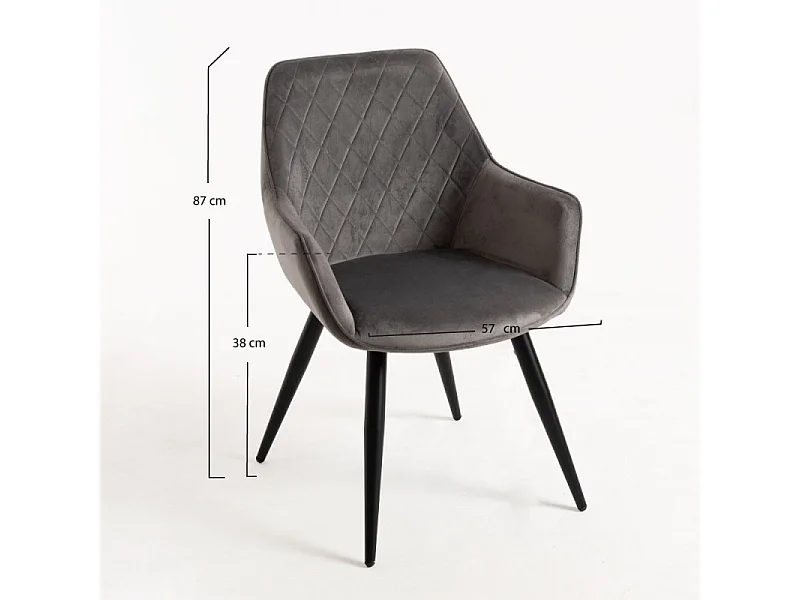 Chaise velours gris foncé et pieds métal noir Zonky - Lot de 2